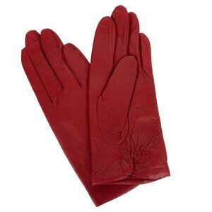 Fownes Womens Size 6.5 Red Soft Leather Lined Gloves Wrist Length Vintage